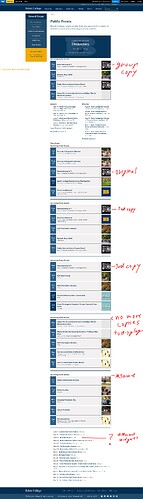 Full size screenshot of a testing page, showing the show each instance of a unique event before moving on. Annotated to show how one event works.