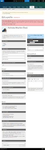Example of editing a linked Employees profile type, showing 4 long fields that can't be edited.