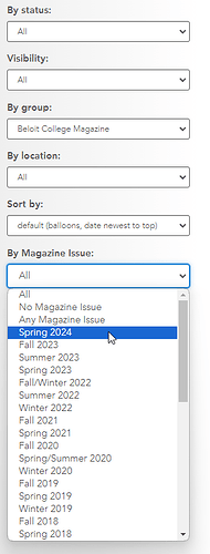 Sidebar filters including Magazine Issue.