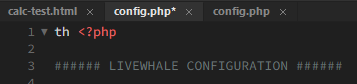 "th <?php" in config.php. The pain.